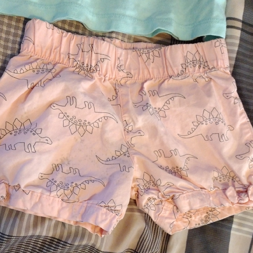 Girls' Aqua Ruffle Neck Top with Pink Dino Shorts - Picture 6 of 13
